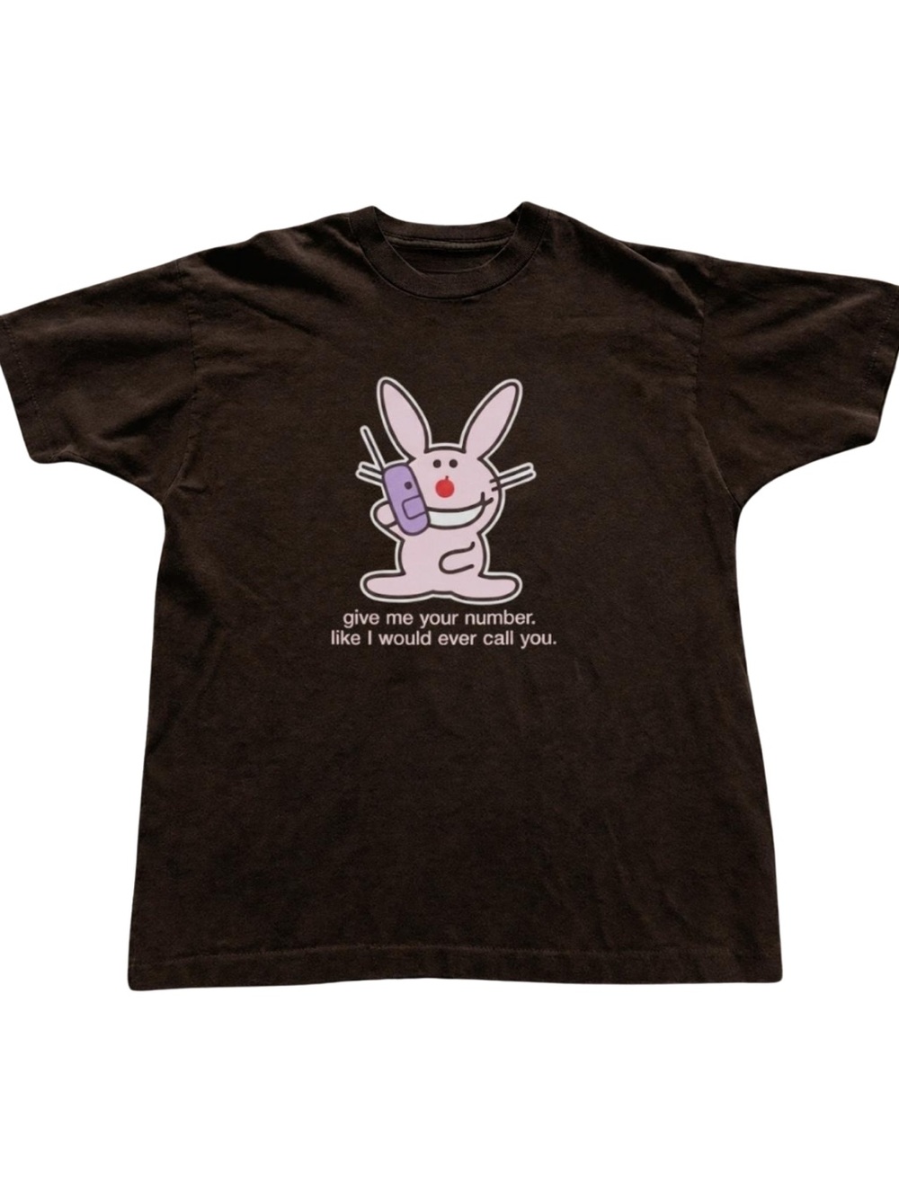 Graphic Brown Graphic Tee with Pink Bunny Phone